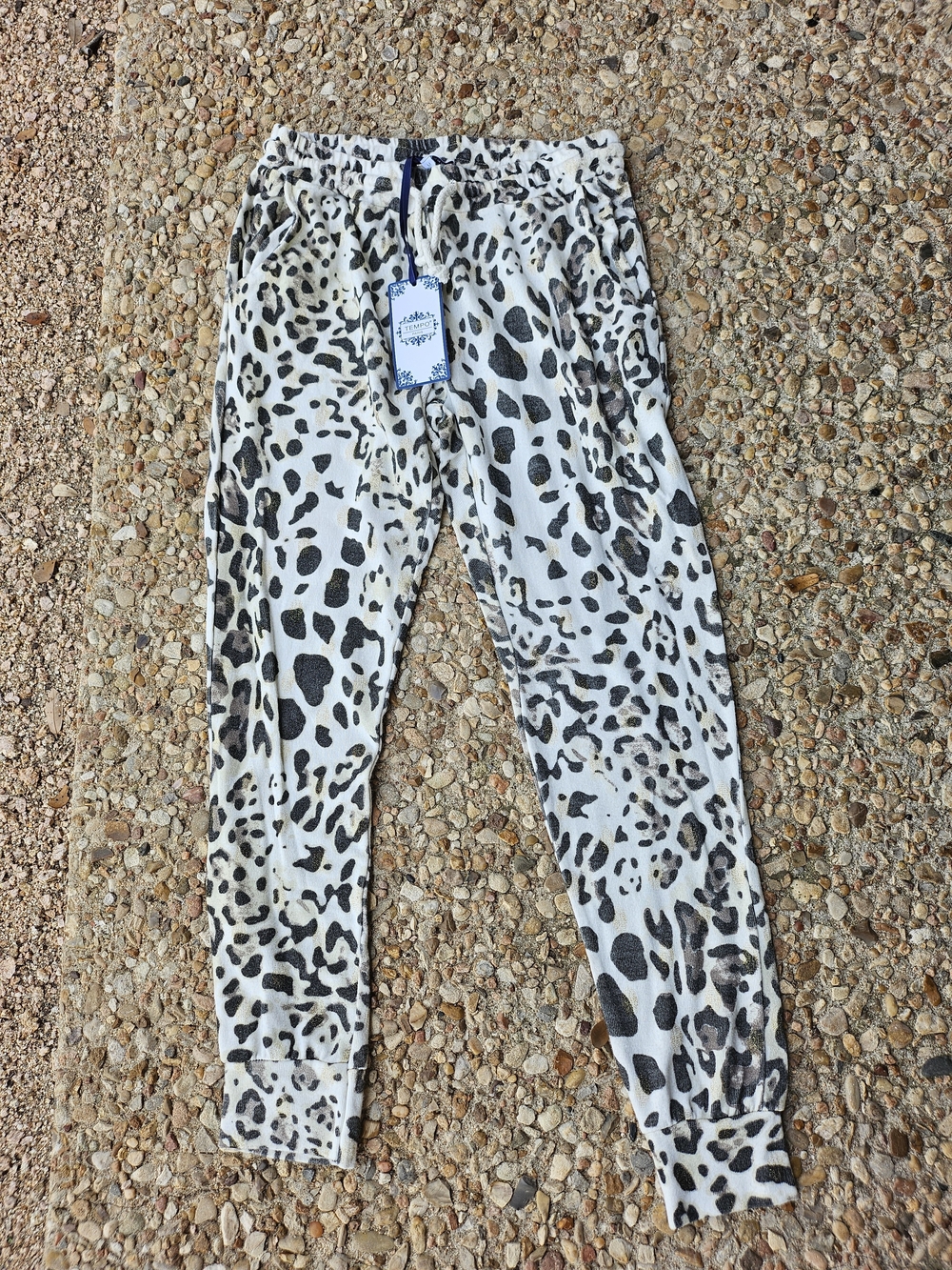 New W Tag Tempo Paris Ivory & Black Leopard Print Soft Cotton Joggers Pants M